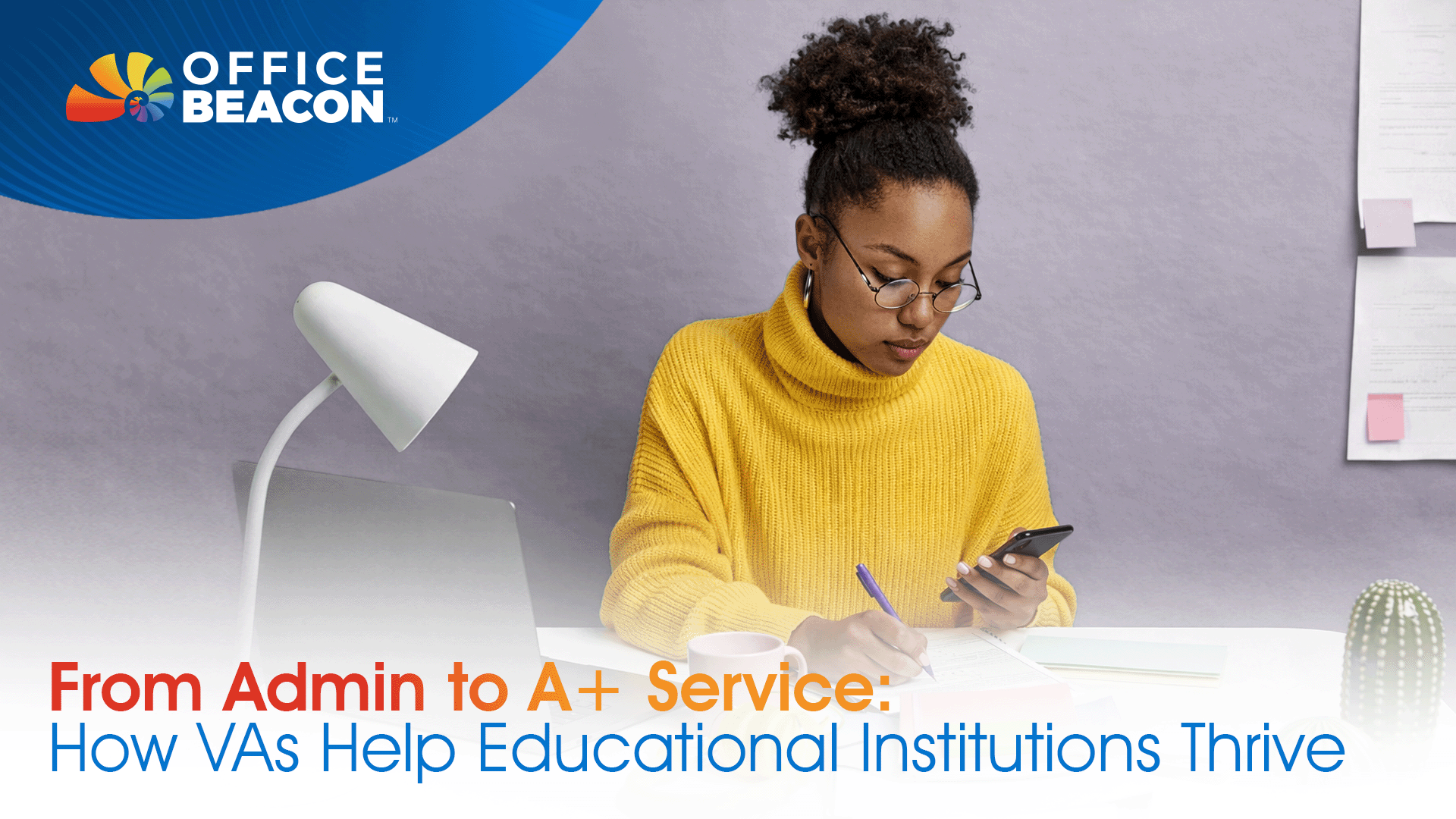 Women working with a phone, pen and book